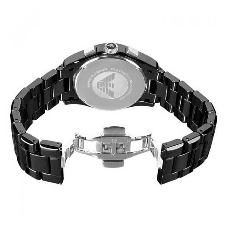 שעון יד ‏אנלוגי ‏לגבר רצועה קרמית שחורה Emporio Armani AR1421.