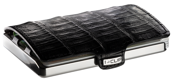 I-CLIP Heritage Titanium Polished Caiman עור תנין בצבע שחור.