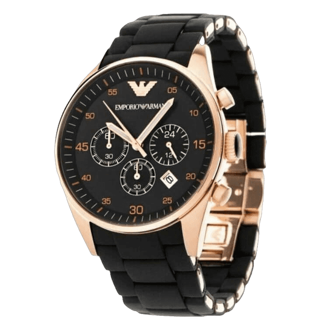שעון שחור זהב רוז רצועת סיליקון לגבר Emporio Armani AR5905.