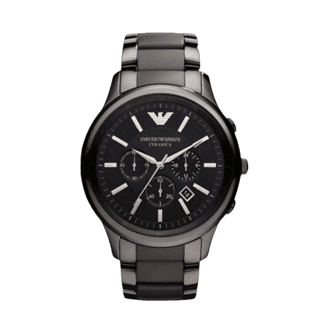 שעון יד ארמני שחור רצועת קרמית לגבר Emporio Armani AR1451.