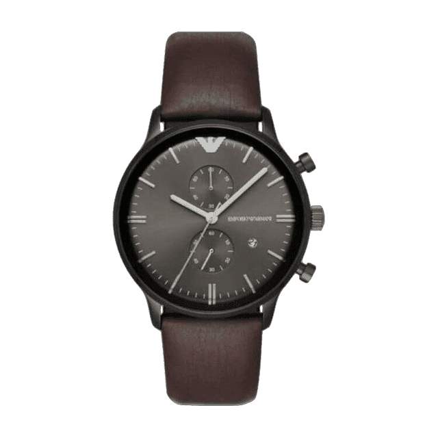 שעון יד ארמני שחור רצועת עור לגבר Emporio Armani AR1932.