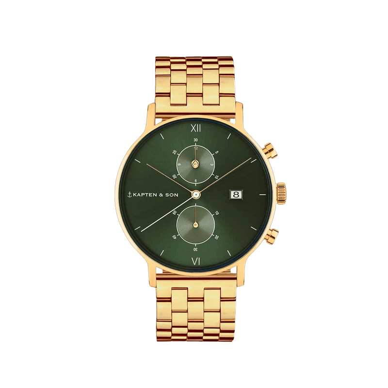 Kapten & Son Chrono Small Gold Green Steel.